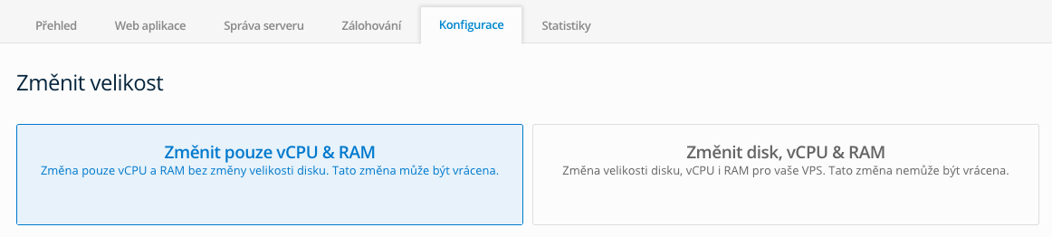 VPS změna konfigurace